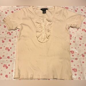Ralph Lauren Girls Beige Ruffle Button Up Short Sleeve Blouse Size XL (Girls)